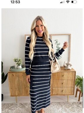 Striped cargo skirt and sweatshirt set